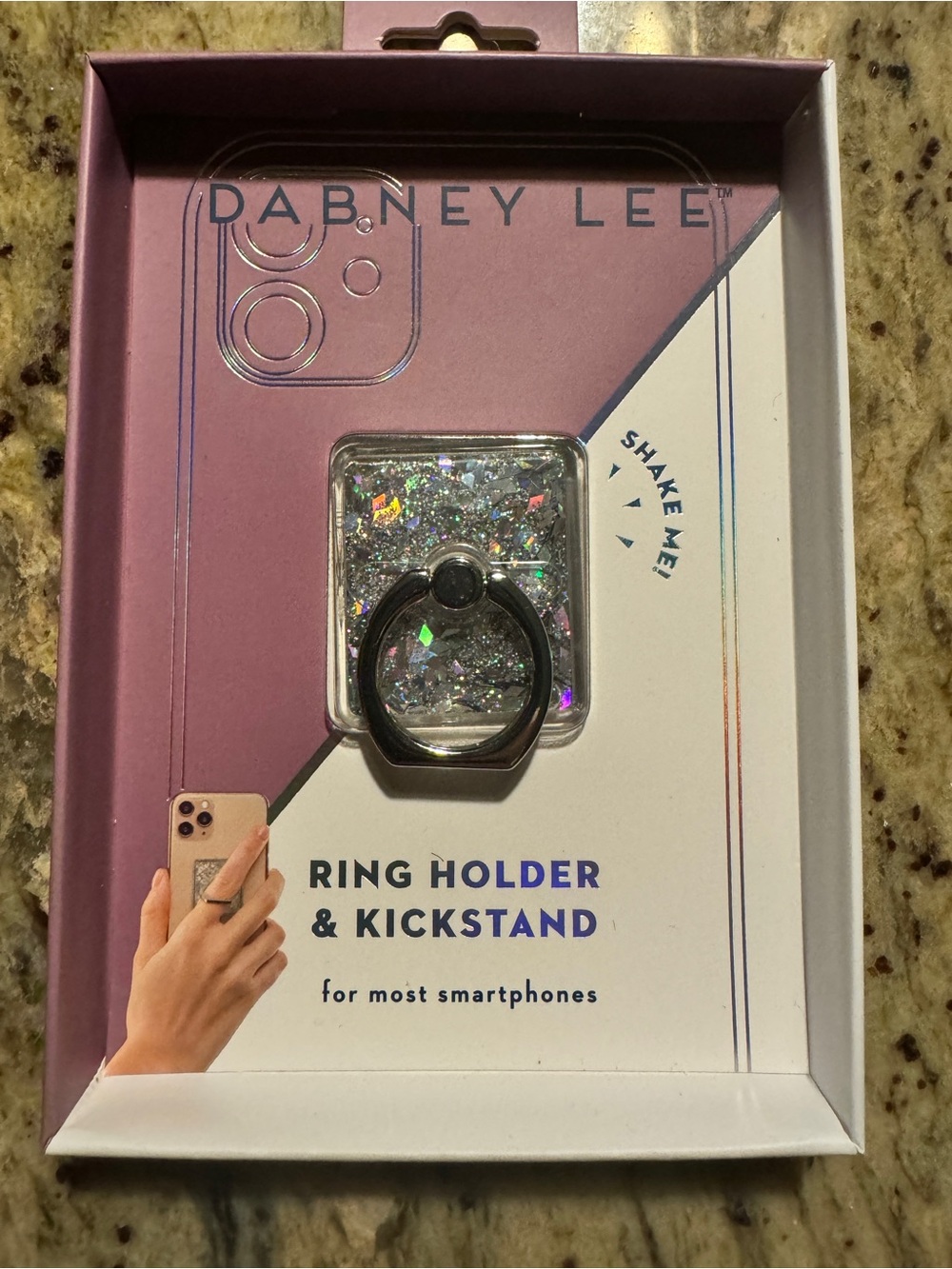 Dabney Lee Silver Holographic Glitter Phone Ring Holder & Kickstand